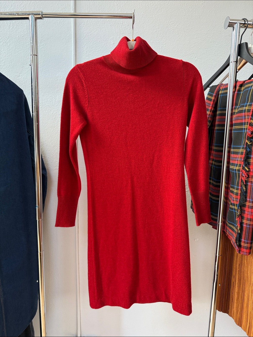 Neiman Marcus Cashmere Red Turtleneck Sweater Dress